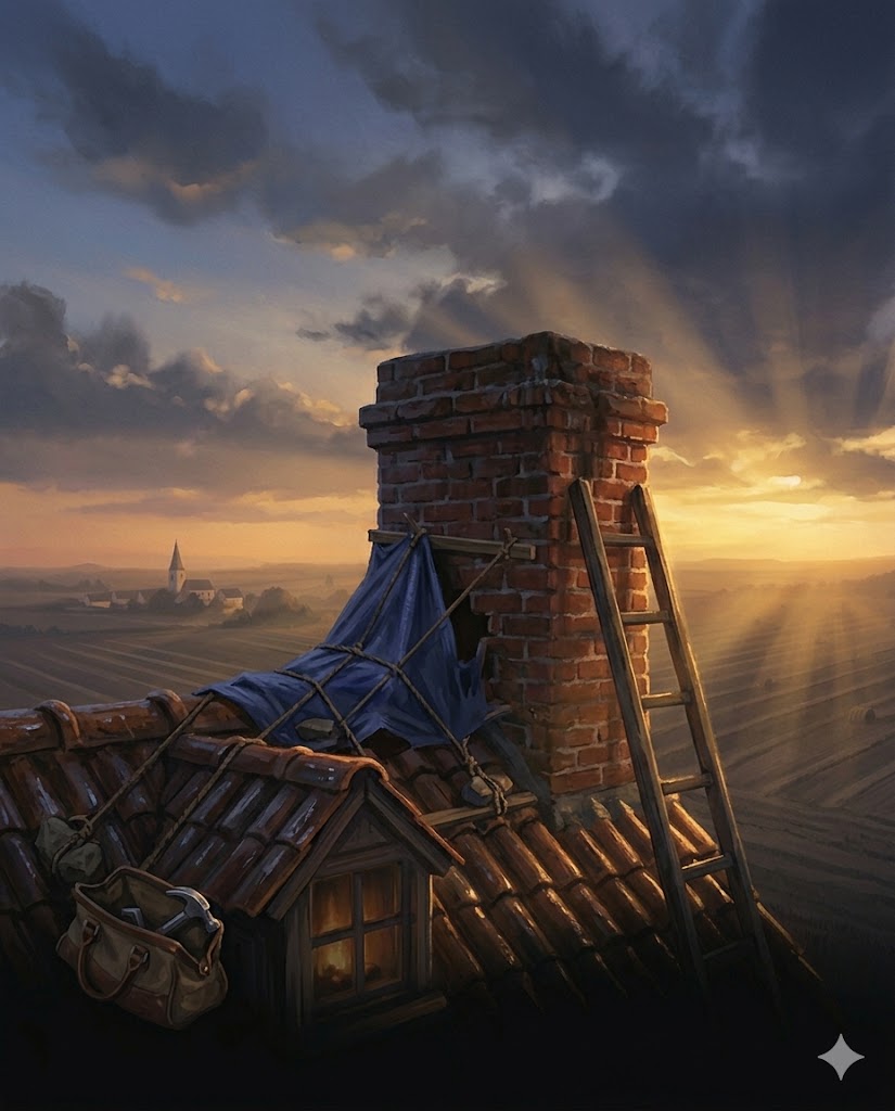 Urgence toiture — illustration matte painting Bouvier Couverture Ramonage